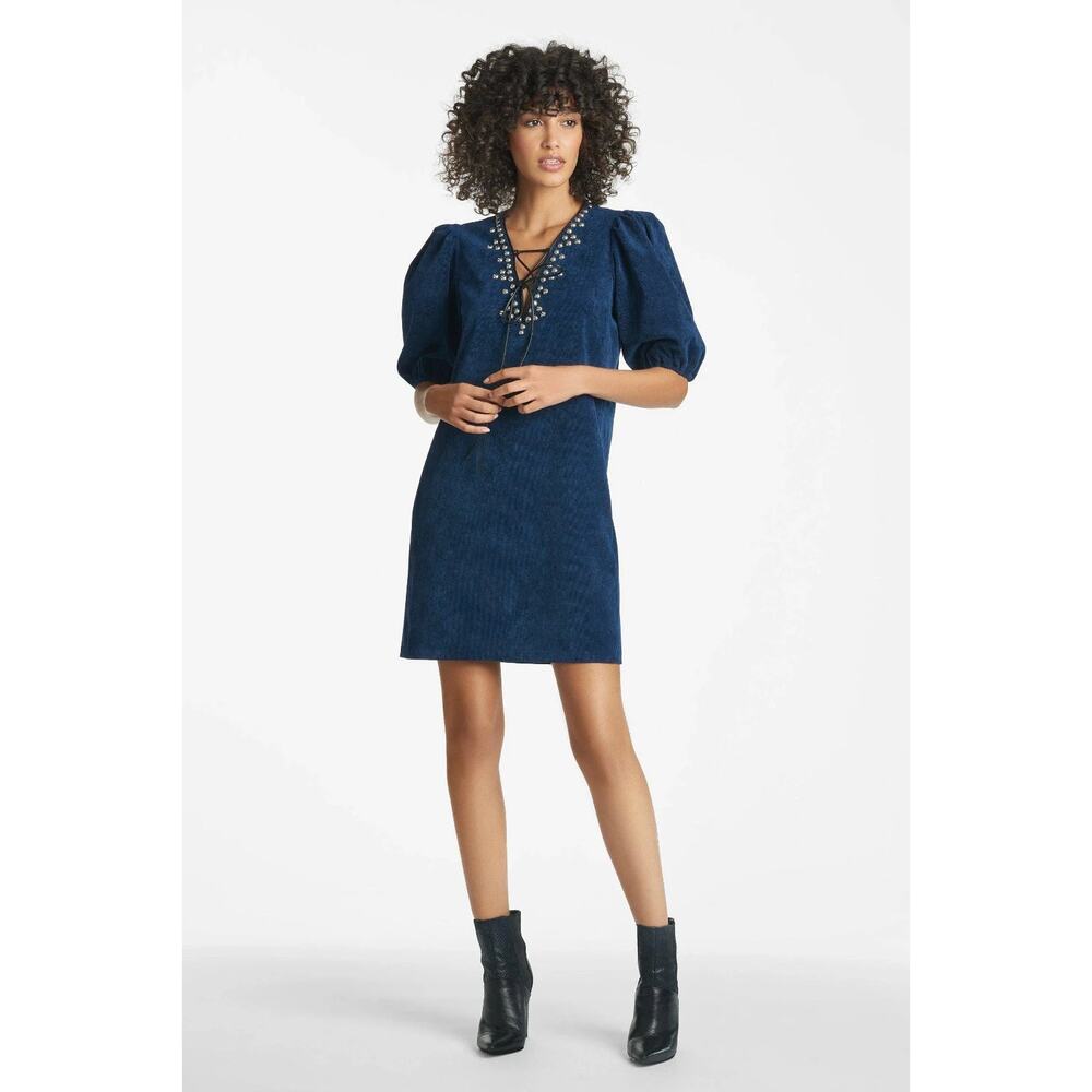 Sachin & Babi Womens Tripp Blue Corduroy Embellished Dress Small